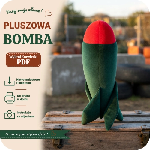 Wykrój krawiecki PDF na militarną poduszkę - pluszowa bomba
