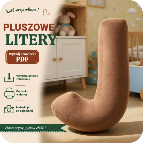 Wykrój krawiecki PDF na pluszowe litery - litera J