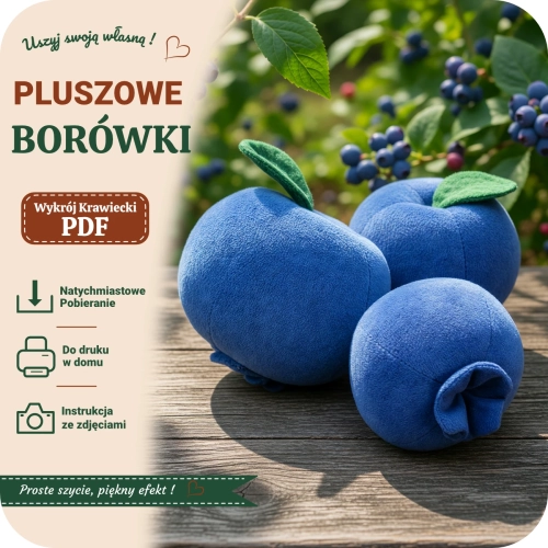 Szablon PDF na uszycie pluszowej jagody, borówki - wykrój krawiecki