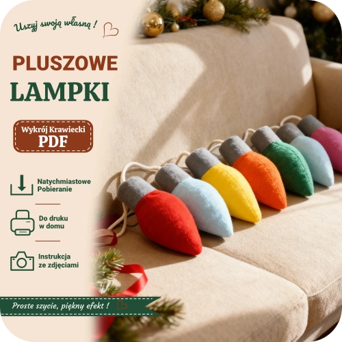 Wykrój na dekorację świąteczną - pluszowe lampki choinkowe