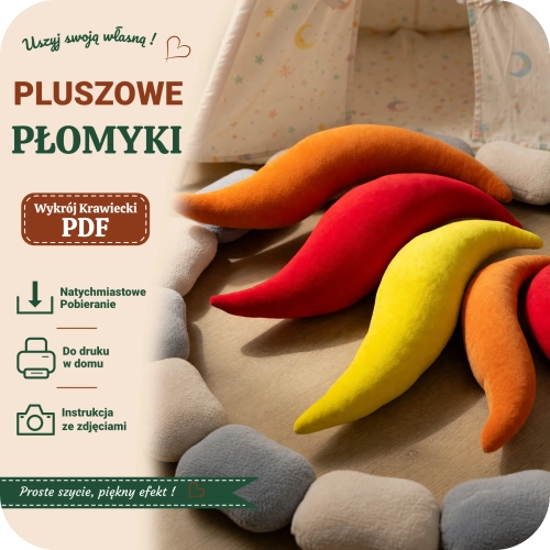 Pluszowe zabawkowe ognisko - wykroj krawieckie na płomienie