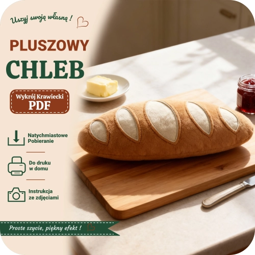 Szablon krawiecki PDF na uszycie pluszaka w kształcie chleba