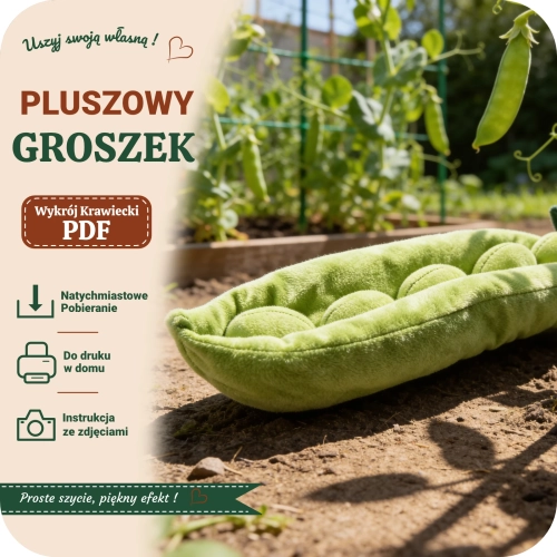 wykrój krawiecki PDF na pluszowy strączek zielonego groszku
